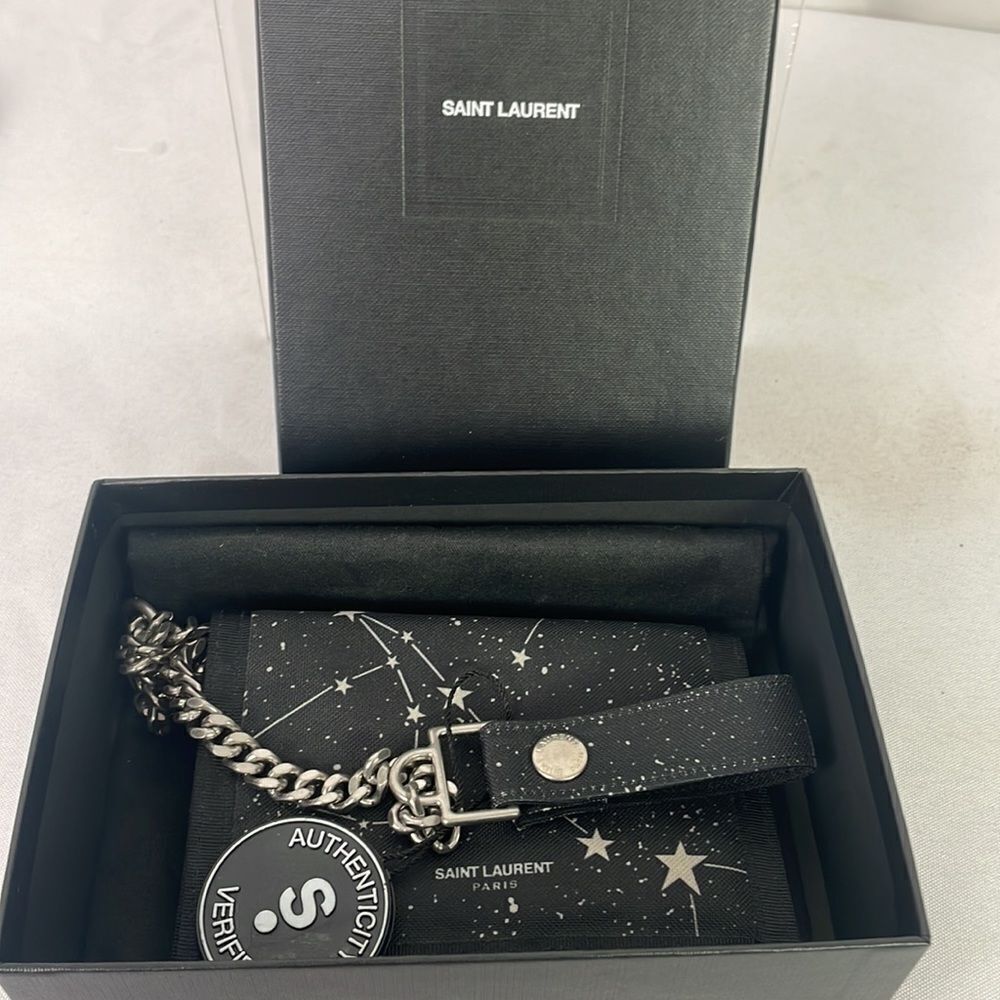Yves Saint Laurent Black Stars Wallet With Chain and Box - Picture 8 of 8
